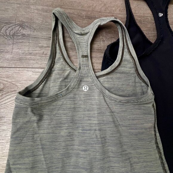 Lululemon (2) Workout Racer Back Tanks Ruffle Hem Gym Running Stretchy - Picture 3 of 7